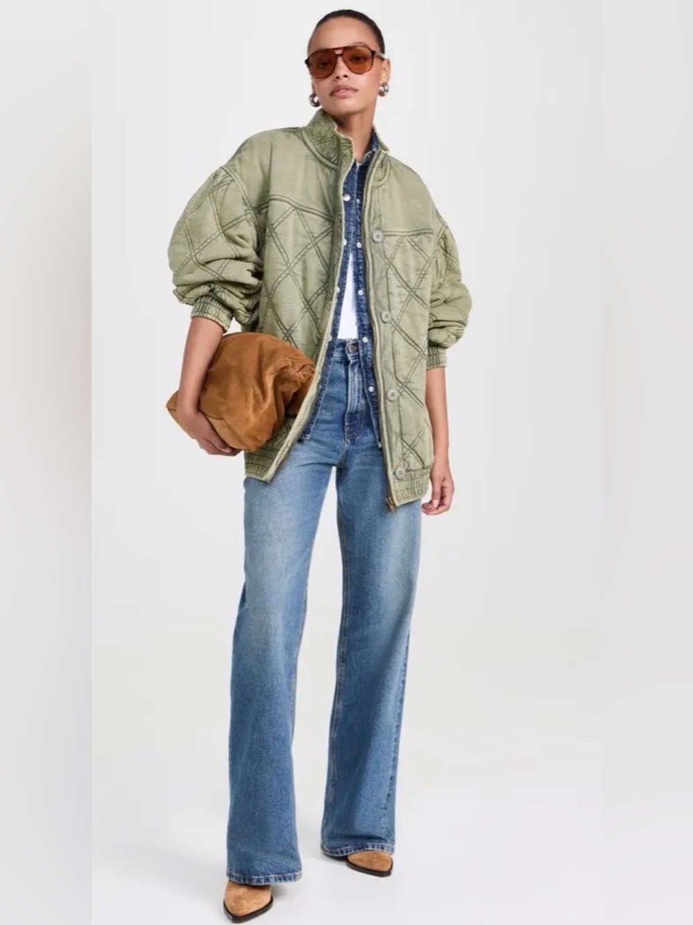 Free People Juno Bomber Jacket Women’s Laurel Oak Olive Oversized Medium $228